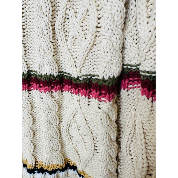 Veronica Beard Bruna Cream Black Multi Stripe Chunky Knit Long Sleeve Sweater M - Picture 8 of 16